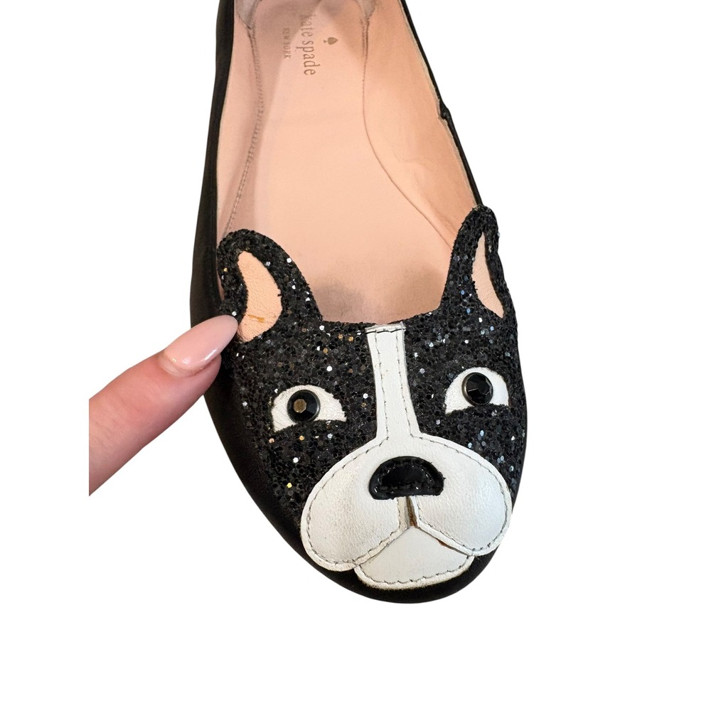 RARE Kate Spade Boston Terrier Winthrop Flats 8 Glitter Frenchie Novelty Leather - Picture 8 of 11